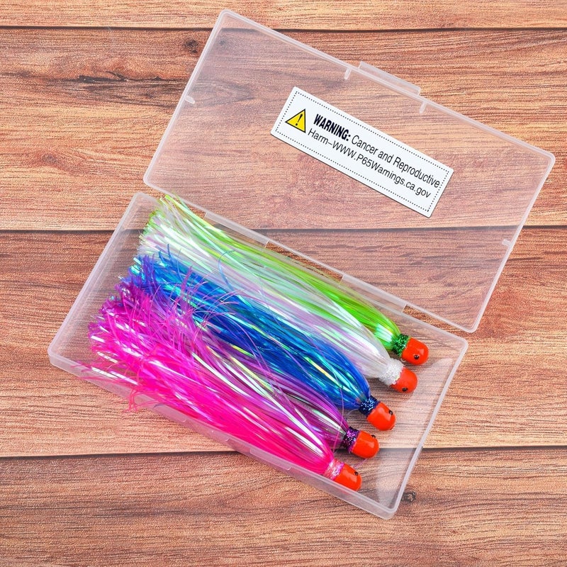VATEICO Fishing Teaser Lure,5pcs/10pcs Mylar Flash Teaser Tail with Weighted Jig Head Bullet Sinker 0.3oz Strips Bucktail Teaser Trolling Skirts Hair for Saltwater Freshwater - Image 5